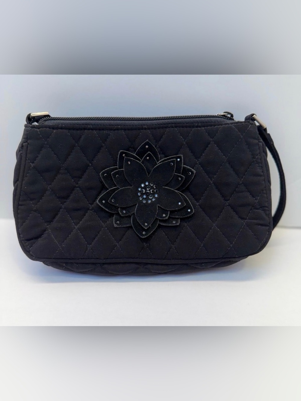 Vera Bradley Black Quilted Floral Applique Wristlet
